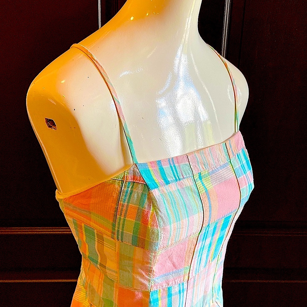 🍒 90s madras Patchwork midi Dress 6